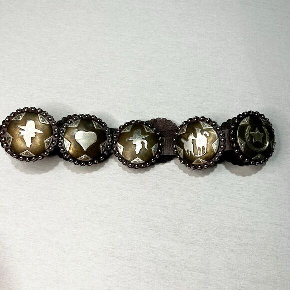 Cowboy Decor Brown Concho Belt Size 32, 9 Different Conchos Western Cowgirl - Picture 1 of 8